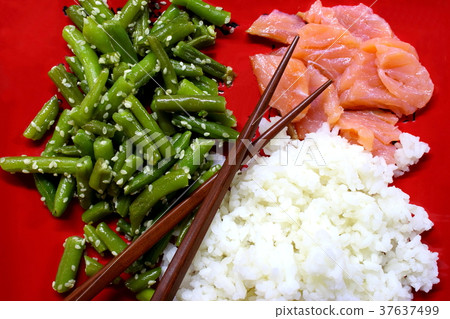 Asian food: beans, rice and fish. Asian food: beans, rice and fish. 37637499