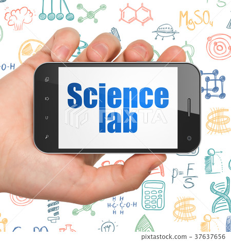 Science concept: Hand Holding Smartphone with Science concept: Hand Holding Smartphone with 37637656