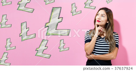 Litecoin with young woman  37637924