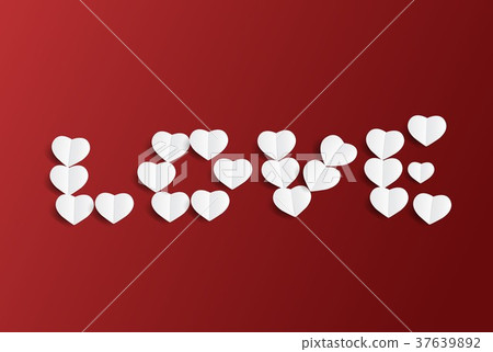 White hearts with LOVE text design,Red background White hearts with LOVE text design,Red background 37639892