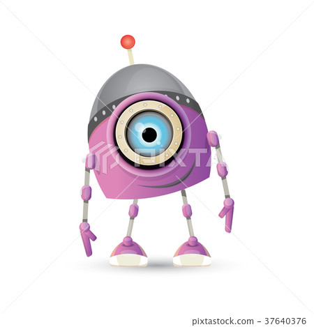 vector funny cartoon purple friendly robot vector funny cartoon purple friendly robot 37640376