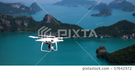 Flying Drone camera in the sky, ocean islands view 37642972