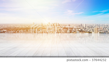 Empty marble floor with tokyo skyline 37644232
