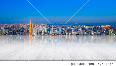 Empty marble floor with tokyo skyline Empty marble floor with tokyo skyline 37644237