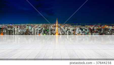 Empty marble floor with tokyo skyline Empty marble floor with tokyo skyline 37644238