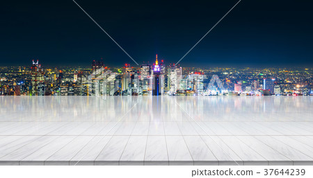 Empty marble floor with tokyo skyline 37644239