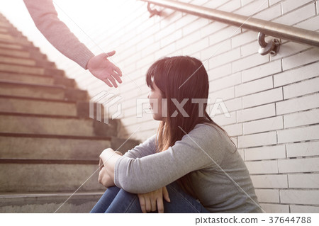 depressed woman sit in underground 37644788