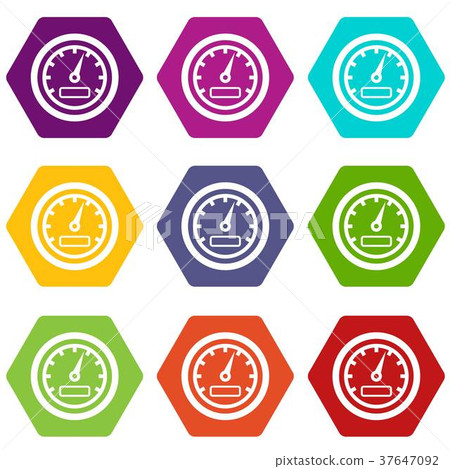 Speedometer icon set color hexahedron Speedometer icon set color hexahedron 37647092