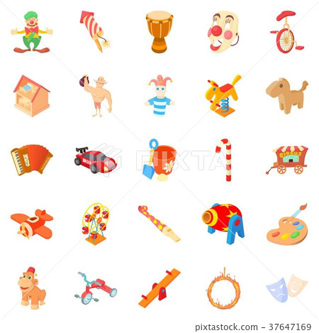 Wooden toy icons set, cartoon style 37647169