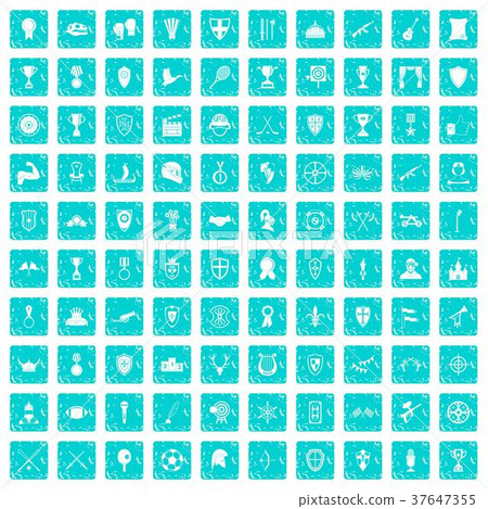 100 trophy and awards icons set grunge blue 37647355