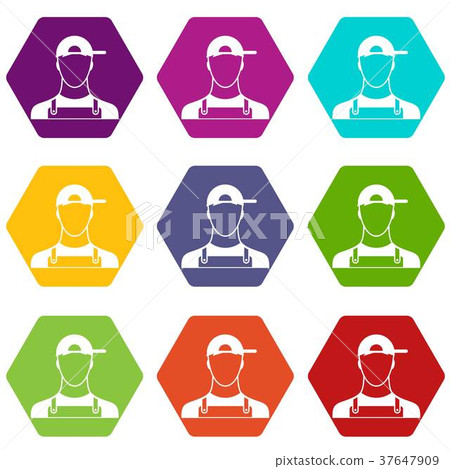Plumber icon set color hexahedron 37647909
