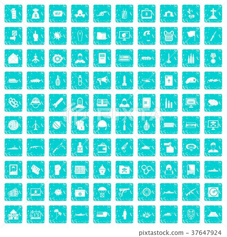 100 war icons set grunge blue 37647924