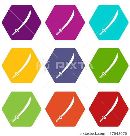 Katana icon set color hexahedron 37648076