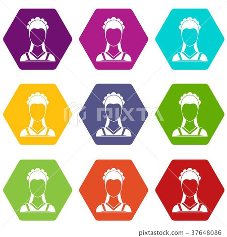 Maid icon set color hexahedron Maid icon set color hexahedron 37648086