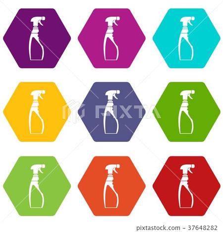 Sprayer bottle icon set color hexahedron Sprayer bottle icon set color hexahedron 37648282