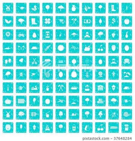 100 agriculture icons set grunge blue 100 agriculture icons set grunge blue 37648284