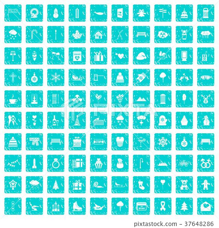 100 winter holidays icons set grunge blue 100 winter holidays icons set grunge blue 37648286