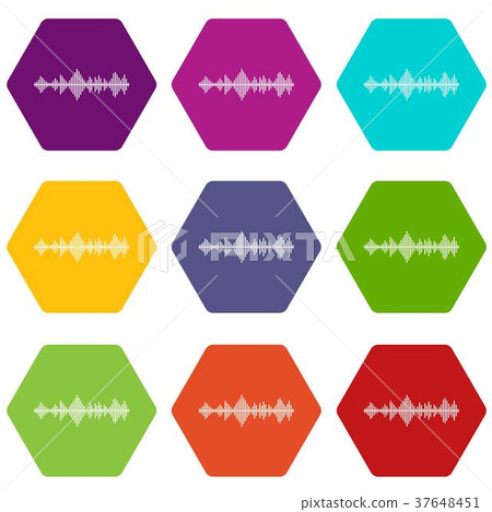 Musical pulse icon set color hexahedron Musical pulse icon set color hexahedron 37648451