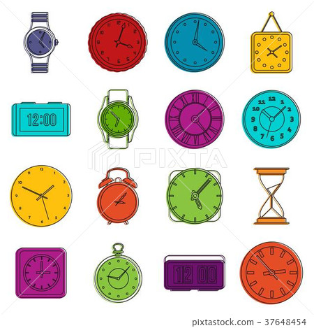 Time and Clock icons doodle set Time and Clock icons doodle set 37648454