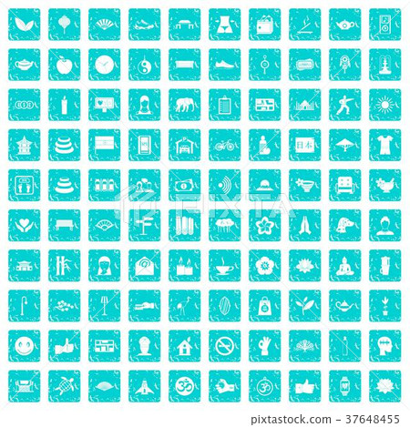 100 yoga studio icons set grunge blue 100 yoga studio icons set grunge blue 37648455