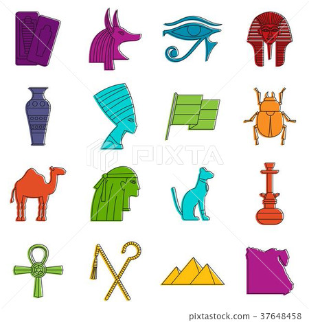Egypt travel items icons doodle set 37648458