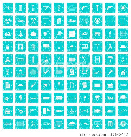 100 building materials icons set grunge blue 100 building materials icons set grunge blue 37648492