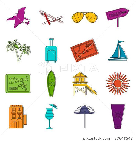 Miami icons doodle set - Stock Illustration [37648548] - PIXTA