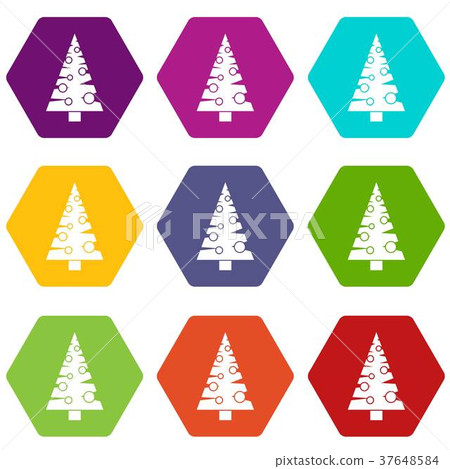 Christmas tree icon set color hexahedron Christmas tree icon set color hexahedron 37648584