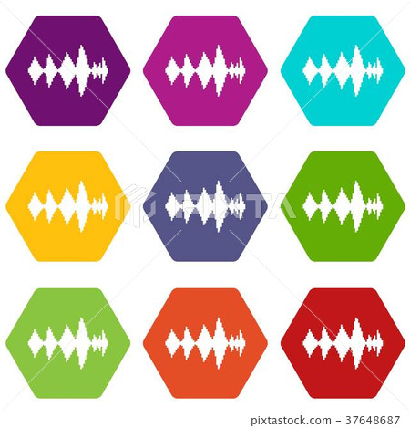 Audio digital equalizer technology icon set color hexahedron Audio digital equalizer technology icon set color hexahedron 37648687