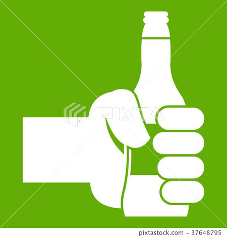 Hand holding bottle of beer icon green Hand holding bottle of beer icon green 37648795