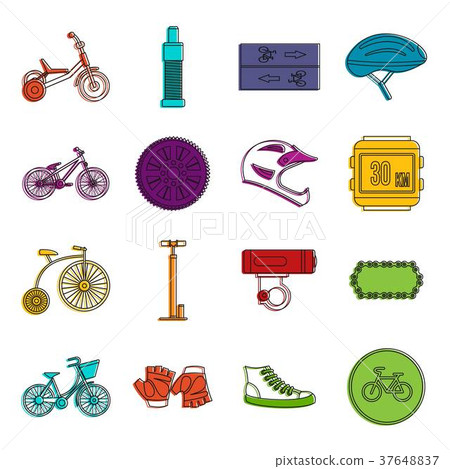 Biking icons doodle set Biking icons doodle set 37648837