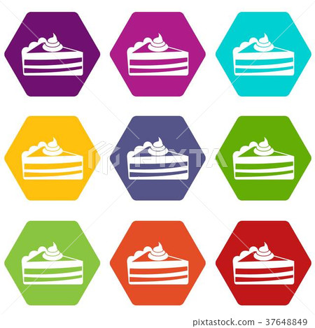 Piece of cake icon set color hexahedron 37648849