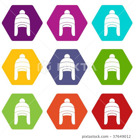 Winter hat icon set color hexahedron 37649012
