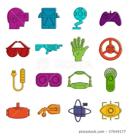 Virtual reality icons doodle set Virtual reality icons doodle set 37649177