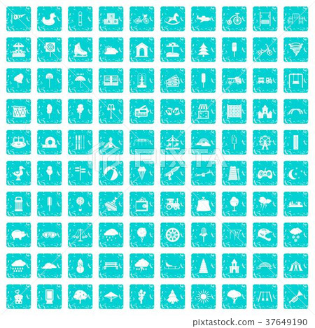 100 childrens park icons set grunge blue 100 childrens park icons set grunge blue 37649190