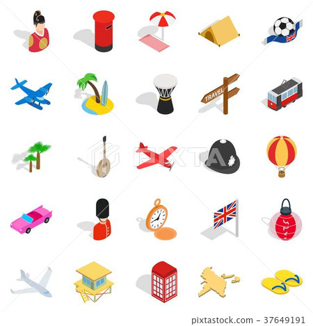 Memories from vacation icons set, isometric style Memories from vacation icons set, isometric style 37649191