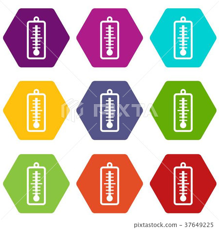 Thermometer indicates low temperature icon set color hexahedron 37649225