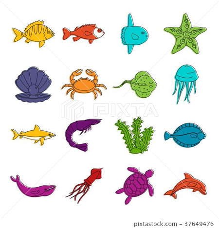 Sea animals icons doodle set 37649476