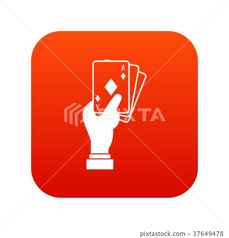 Hand holding playing cards icon digital red Hand holding playing cards icon digital red 37649478