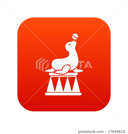 Circus seal with a ball icon digital red Circus seal with a ball icon digital red 37649628