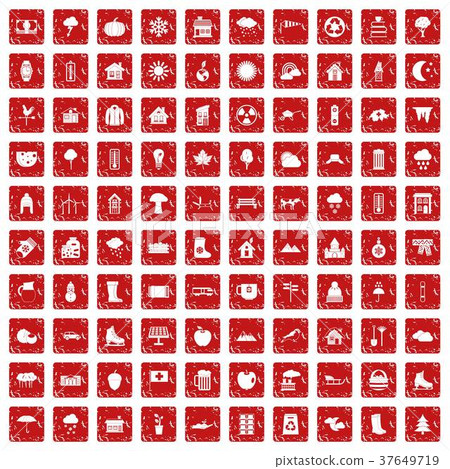 100 country house icons set grunge red 100 country house icons set grunge red 37649719