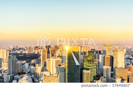 city skyline aerial view under sunset 37649807