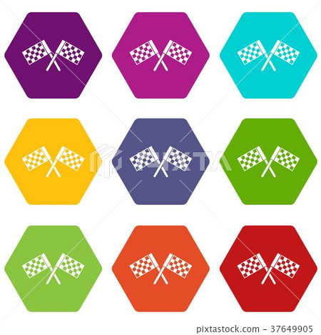 Crossed Chequered Flags Icon Set Color Hexahedron - Stock Illustration ...