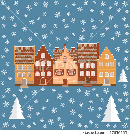 Vector illustration houses in the snow - Stock Illustration [37656365 ...