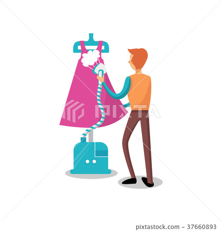 Male dressmaker ironing clothing with steam iron 37660893