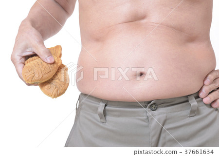 Obese senior eating taiyaki 37661634