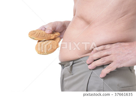 Obese senior eating taiyaki Obese senior eating taiyaki 37661635
