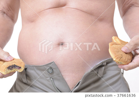 Obese senior eating taiyaki Obese senior eating taiyaki 37661636
