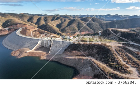 Aerial. Dam and sluices of the reservoir Odelouca. Aerial. Dam and sluices of the reservoir Odelouca. 37662843