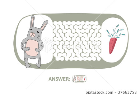 Children's maze with rabbit and carrot. Puzzle 37663758
